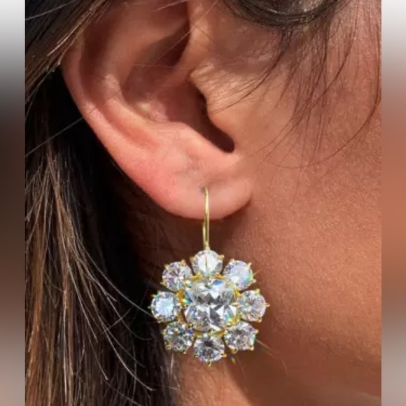 🎁Huge 24.6 ctw lab White Sapphire Flower Drop Earrings.  Art Deco vintage style - Picture 13 of 15